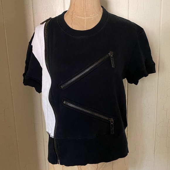 Kenzo Tops - KENZO sz M S/S Sweatshirt Zipper K Black White Top